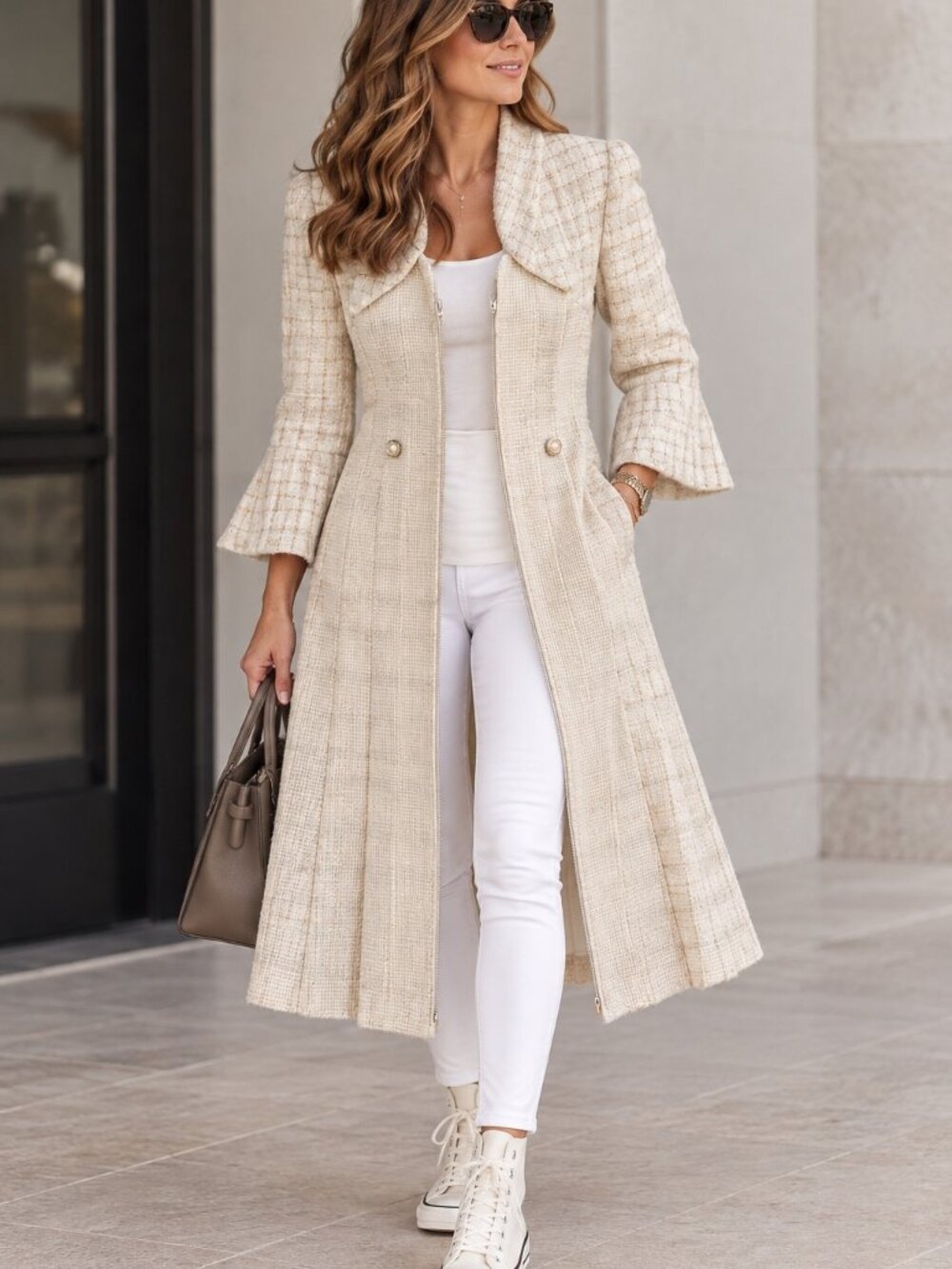 Chanel white midi coat size 38